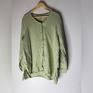 Flax green button down tunic linen top medium